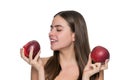 Woman eating healthy food on detox diet with natural organic fresh apple having healthy lifestyle and health Royalty Free Stock Photo