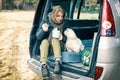 Woman is eating a hot dish from a thermos Royalty Free Stock Photo