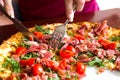 Woman eating an Italian pizza Royalty Free Stock Photo