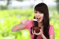 Woman Eating Japanese Food Royalty Free Stock Photo