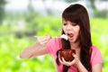 Woman Eating Japanese Food Royalty Free Stock Photo