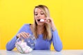 Woman eating marshmallow Royalty Free Stock Photo