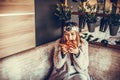 Woman eating pizza in the restaurant Royalty Free Stock Photo