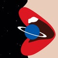 Woman eating a planet. Abstract illustration