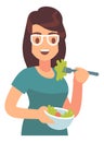 Woman eating salad. Fresh food with vitamins. Diet nutrition