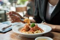 Woman eating spaghetti Royalty Free Stock Photo