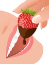 Woman eating strawberry in chocolate