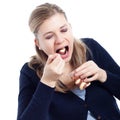 Woman eating sweet creamy dessert