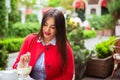 Woman eating desert in a french restaurant. Royalty Free Stock Photo