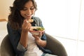 Woman eating a vegan bowl Royalty Free Stock Photo