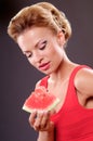 Woman eating watermelon Royalty Free Stock Photo