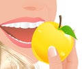 Woman eating yellow apple Royalty Free Stock Photo