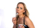 Woman Eating Yogurt Royalty Free Stock Photo
