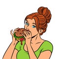 A woman eats a Burger