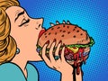 a woman eats a burger, lunch