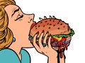 a woman eats a burger, lunch