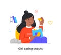 Woman eats chips concept