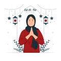 Woman on Eid Al Fitr Mubarak concept illustration