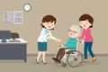 woman and elderly man on wheel chair see Doctor Royalty Free Stock Photo