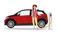 Woman with electric car Royalty Free Stock Photo