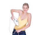 Woman with electric iron Royalty Free Stock Photo