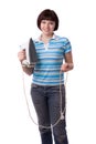 Woman with electric iron Royalty Free Stock Photo