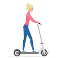 Woman on electric scooter flat vector illustration