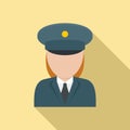 Woman electric train driver icon, flat style