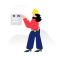 Woman electric worker inspecting electricity system