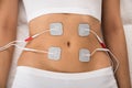 Woman with electrodes on her stomach