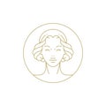 Woman Elegant Portrait Circle Frame Beauty Fashion Line Art Deco Vintage Logo Vector Illustration