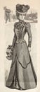 Woman Elegant Retro Clothing. Vintage Fashion Engraving Paris France
