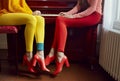 woman legs young trend elegant piano beautiful fashion modern red colourful. Generative AI.