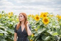 Woman in elegant vintage style wear polka dot dress Royalty Free Stock Photo