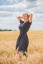 Woman in elegant vintage style wear polka dot dress Royalty Free Stock Photo