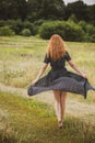 Woman in elegant vintage style wear polka dot dress Royalty Free Stock Photo