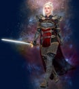 Woman elf warrior with sword on fantasy abstract background 3D illustration Royalty Free Stock Photo