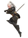 Woman elf warrior with sword isolated on white background 3D illustration Royalty Free Stock Photo