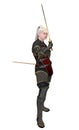 Woman elf warrior with swords isolated on white background 3D illustration Royalty Free Stock Photo