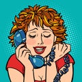 Woman embarrassed embarrassment shame. telephone conversation