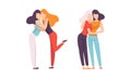 Woman Embracing Each Other Soothing and Supporting Vector Illustration Set