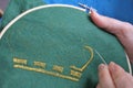 Woman embroidery at home Close-up details