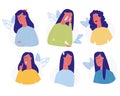 Woman Emotions Set. Female Emoji, Face Expressions Royalty Free Stock Photo