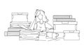 Woman Employee Clutter Office Workplace Vector Illustration
