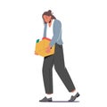 Woman Employee Fired From Job. Sad Girl with Box Walking Isolated on White Background. Manager or Clerk Firing