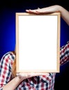 Woman with empty frame, copyspace Royalty Free Stock Photo