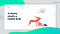Woman Engage Sport Activity Landing Page Template. Female Character Doing Fitness, Yoga or Aerobics Exercises
