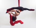 The woman is engaged in aerial acrobatics. Royalty Free Stock Photo