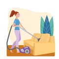 A woman is engaged in cleaning at home, vacuuming the sofa. Keeping Your Home Clean