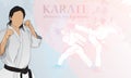 A woman is engaged in martial arts karate, she has a black belt in karate. Abstract background Royalty Free Stock Photo